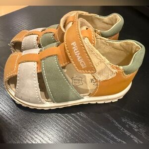 Primigi Tan, Olive & Cream Kids Leather Strappy Sandals Size 22